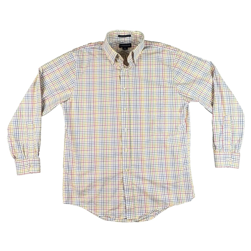 Lands' End Men's M Plaid Button Down‎ LS Super Fine 2 Ply Yarn SEE DESCRIPTION
